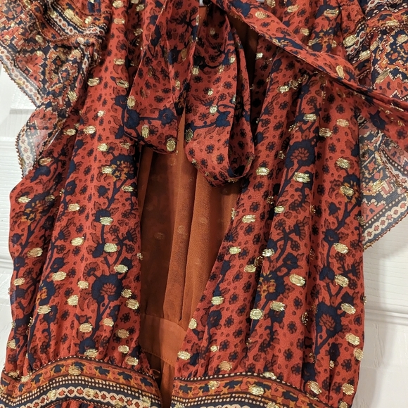 SOLD ULLA JOHNSON ALASTAIR DRESS - BRICK AND GOLD - Picture 6 of 9